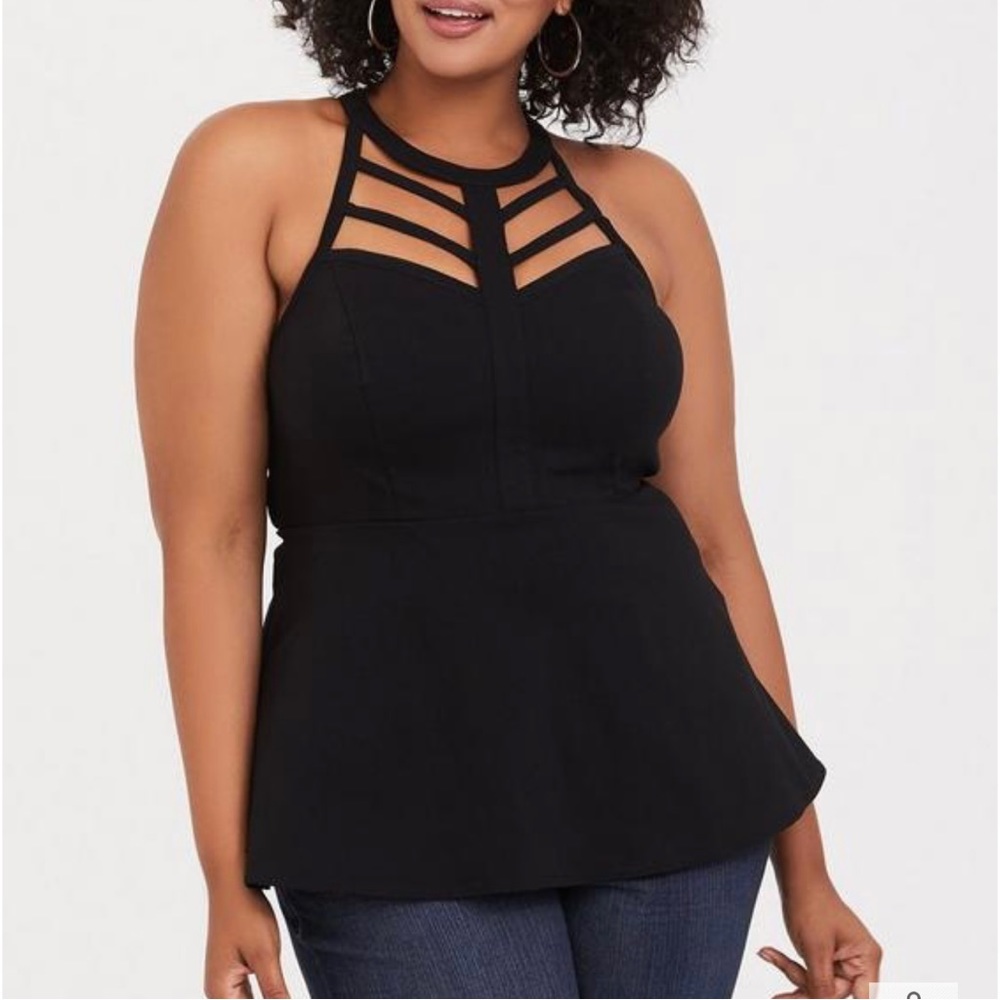 TORRID Bengaline High Neck Cage Front Black Top 4X